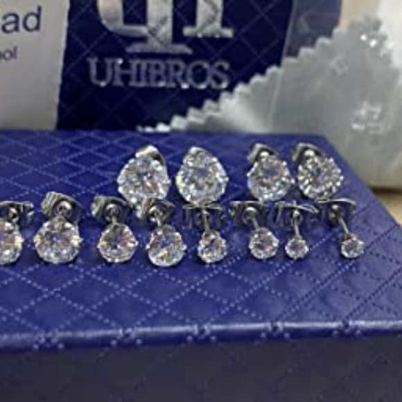 Jewelry - New 6 Pairs Stainless Steel Stud Earrings Set Hypoallergenic Cubic Zirconia